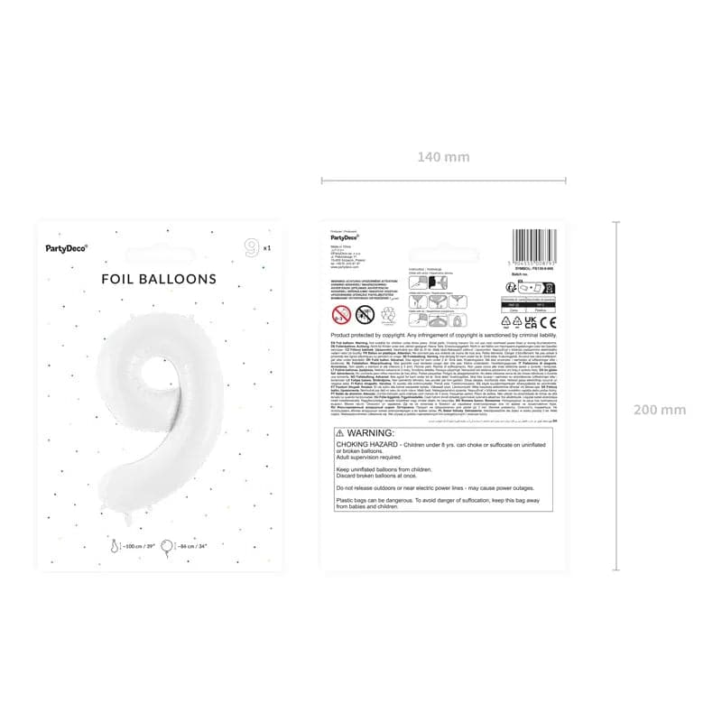 Ballone Zahl 9 86cm Metallic weiss (1 Stk.)