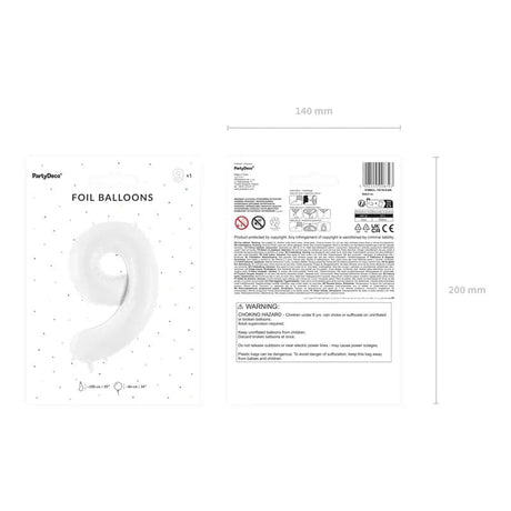 Ballone Zahl 9 86cm Metallic weiss (1 Stk.)