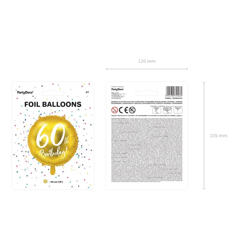 Folienballon 60th Birthday,gold 45cm