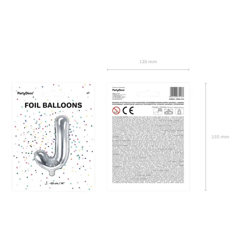 Folienballon Buchstabe J Silber - 36cm