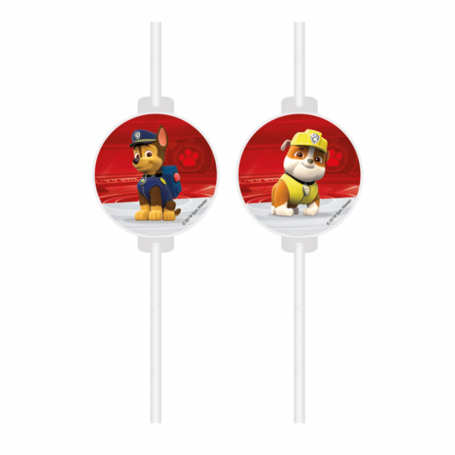 Trinkhalme Paw Patrol 19.7cm, Metallic rot (4 Stk.)
