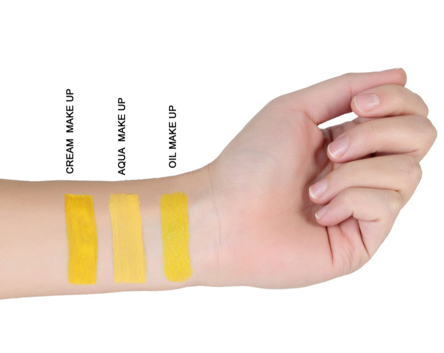 Cream, Aqua und Oil Make-up im Vergleich in gelb