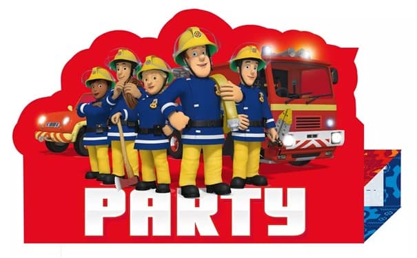 Fireman Sam Einladungskarte + Umschlag (8 Stücke)