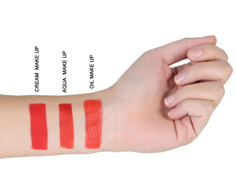 Cream, Aqua, Oil Make-up im Vergleich in Rot